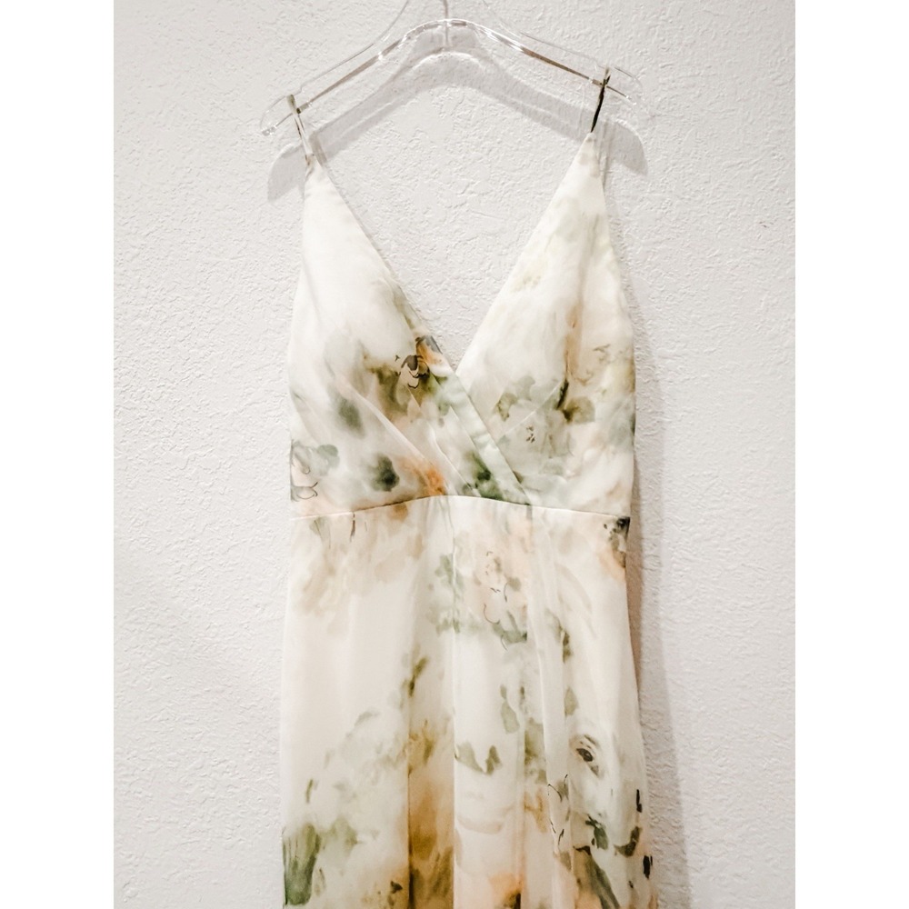 Jenny Yoo Inesse Watercolor Floral Maxi Dress Formal Bridesmaid 10 Ivory Sage - Picture 3 of 6